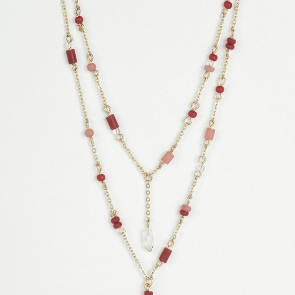 ๐ Lucky Brand Red Stone Delicate Beaded Layer Lariat Gold Necklace - Picture 3 of 3